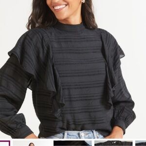 Evereve Allison Joy Bowie Black Ruffle Blouse Size Large